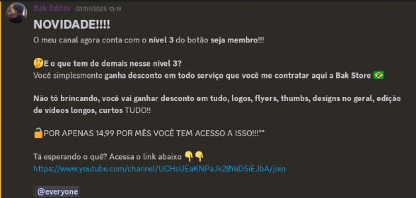 O canal agora conta com DESCONTO para MEMBROS!!
